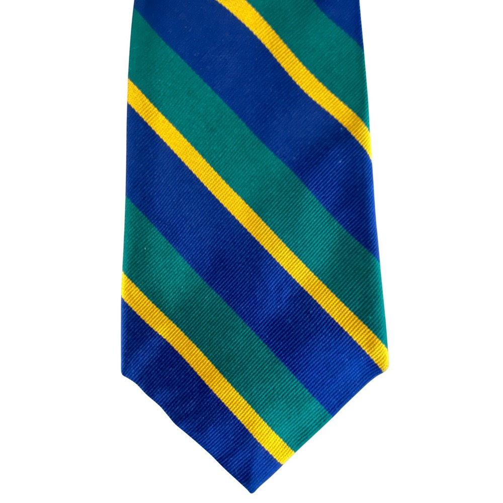GAP Mens Tie One Size Blue Green Yellow Silk Repp Stripe Preppy Academic Classic